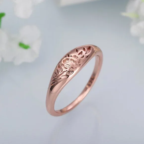 ▶14K Rose Gold Plated Flower Carved Unique Vintage Rings for Women, L022